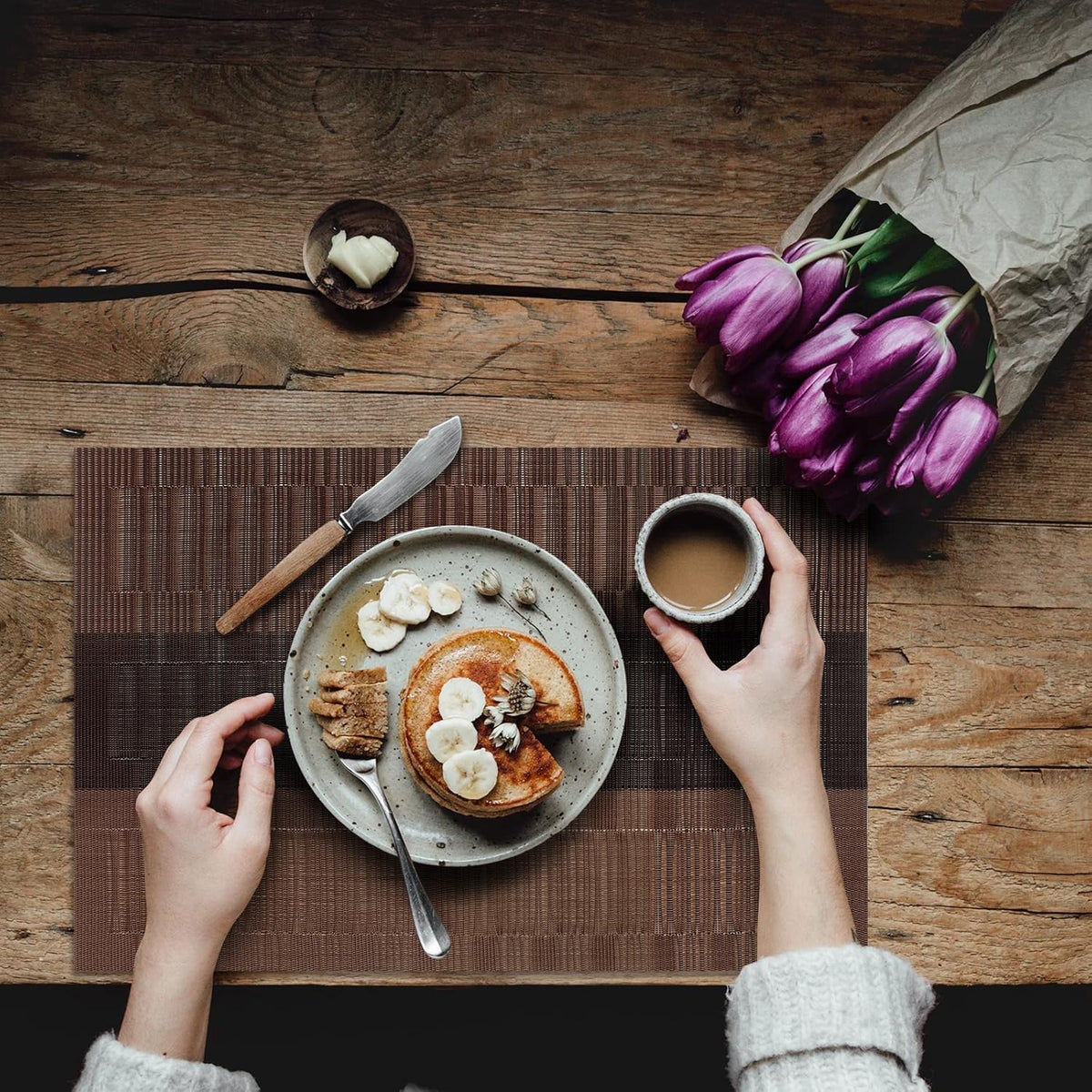 [Set Of 6] Coffee Brown Dining Table Placemats