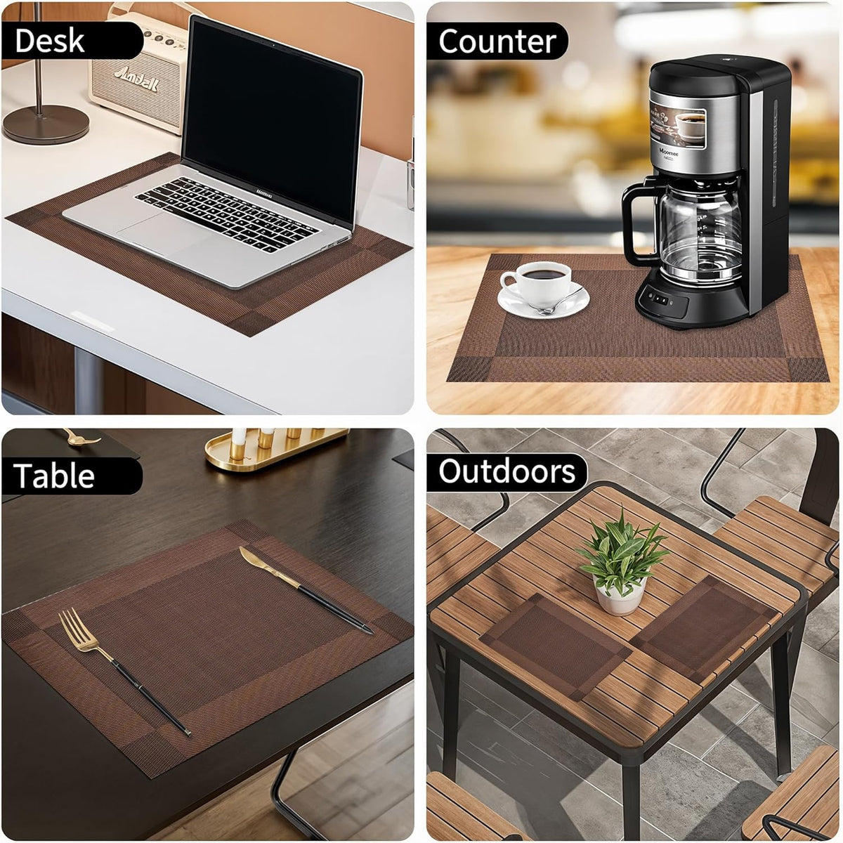 [Set Of 6] Dark Brown Dining Table Placemats