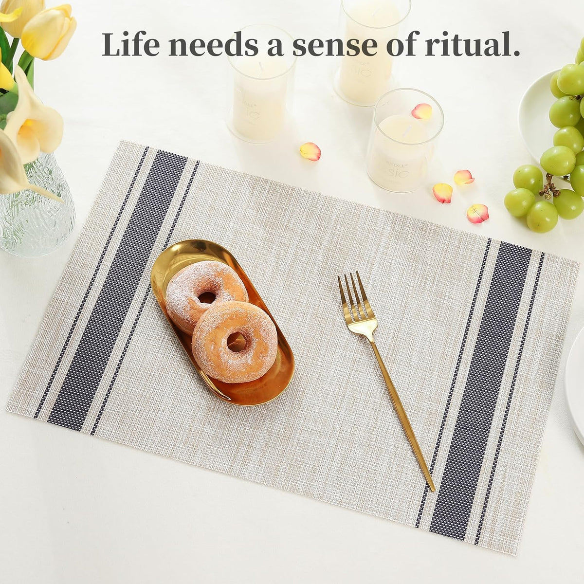 [Set Of 6] Khaki Blue Dining Table Placemats