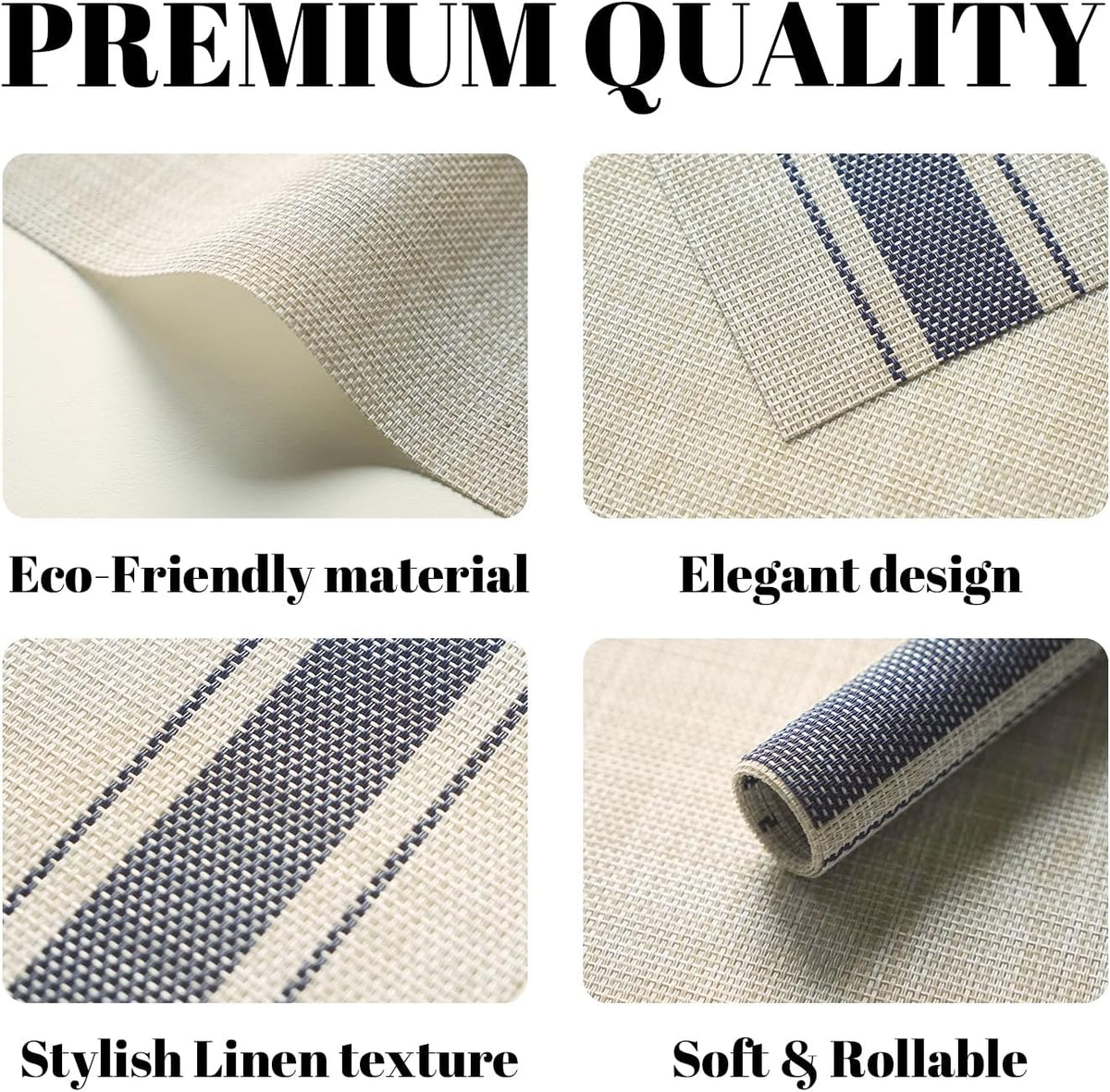 [Set Of 6] Khaki Blue Dining Table Placemats