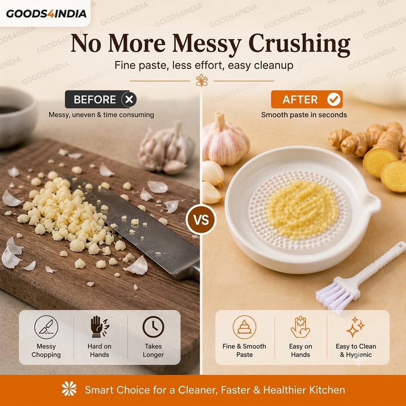 Ceramic Garlic Grater Plate with Brush Manual Crusher Grinder Tool for Ginger, Garlic, Turmeric, Nutmeg, Fruits & Vegetables Durable, Easy to Clean, Non-Slip Kitchen Utensil (Medium)