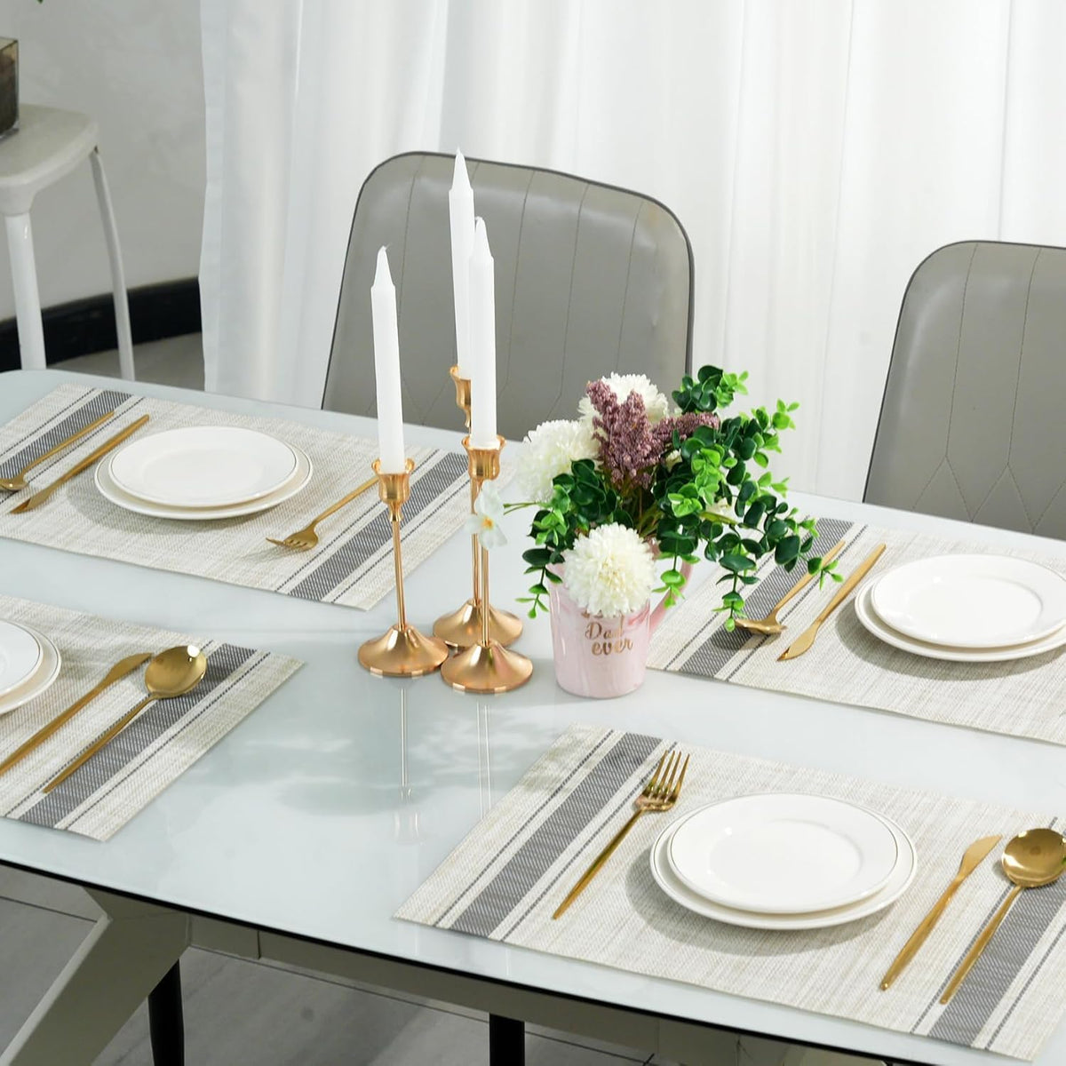 [Set Of 6] Khaki Blue Dining Table Placemats