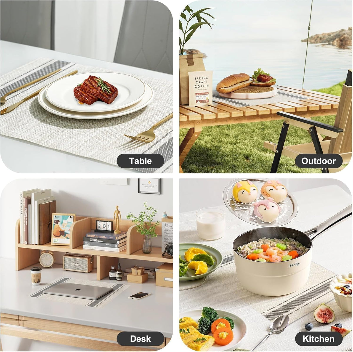 [Set Of 6] Khaki Blue Dining Table Placemats