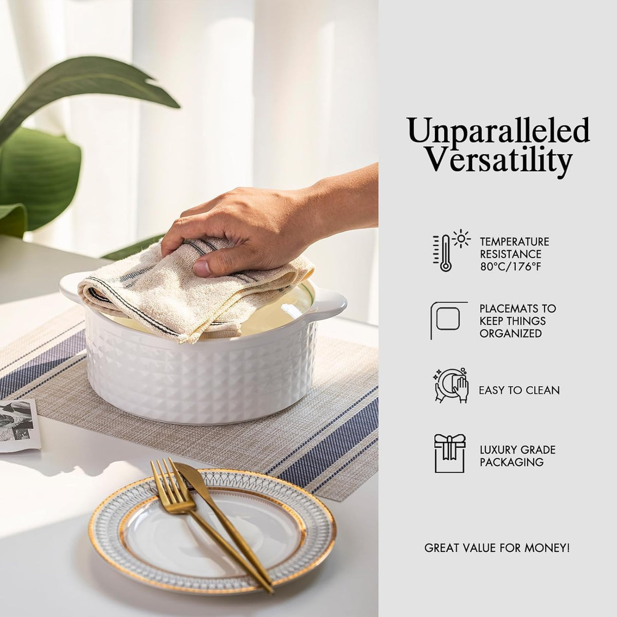 [Set Of 6] Khaki Blue Dining Table Placemats