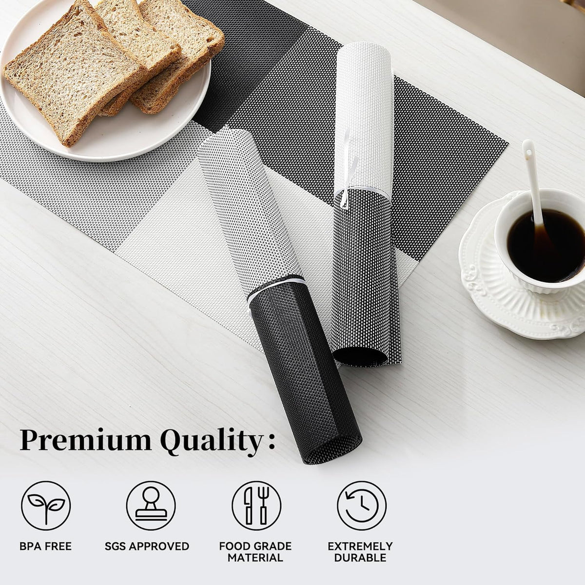 [Set Of 6] Black & White Dining Table Placemats