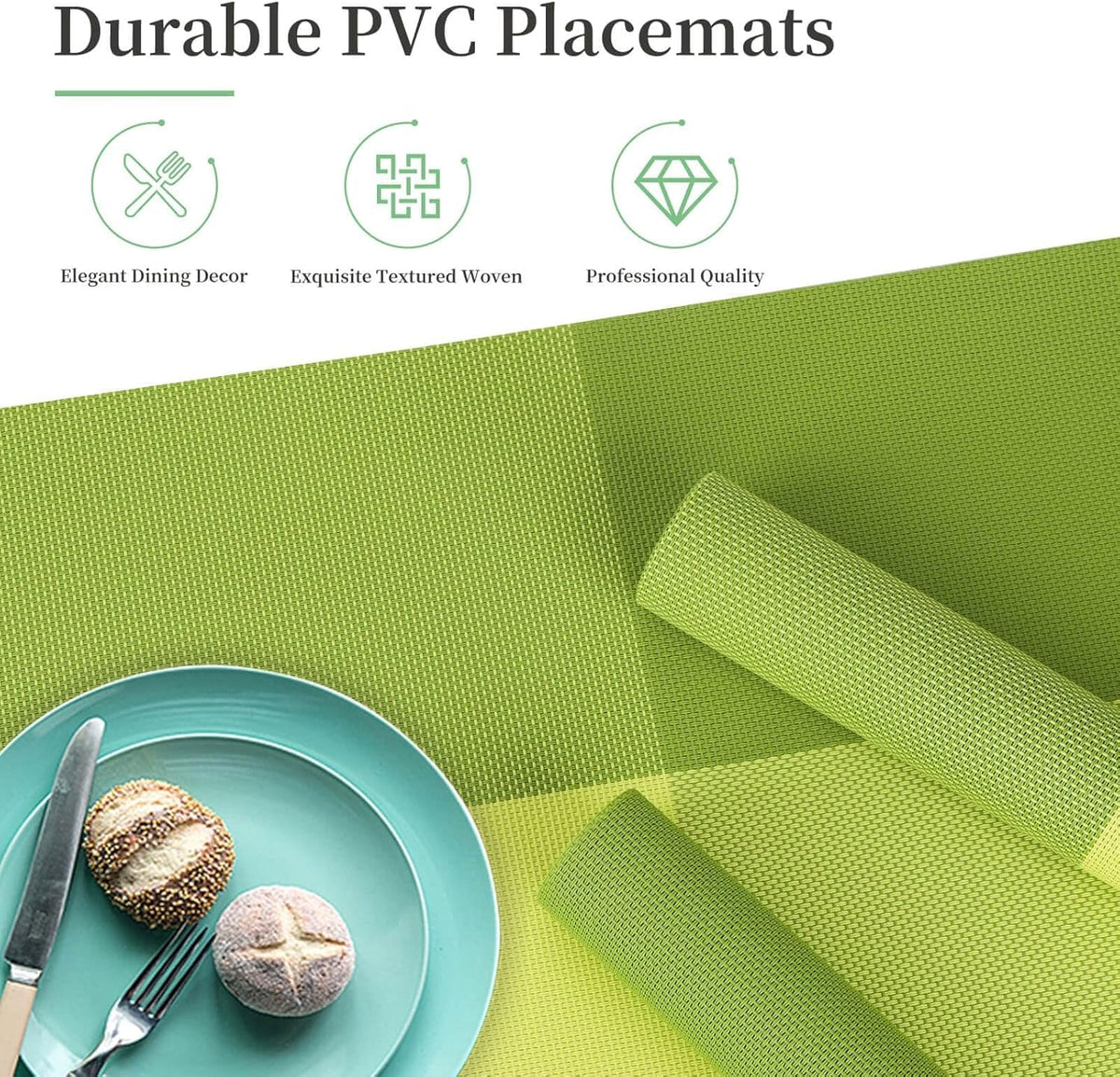 [Set Of 6] Light Green Dining Table Placemats