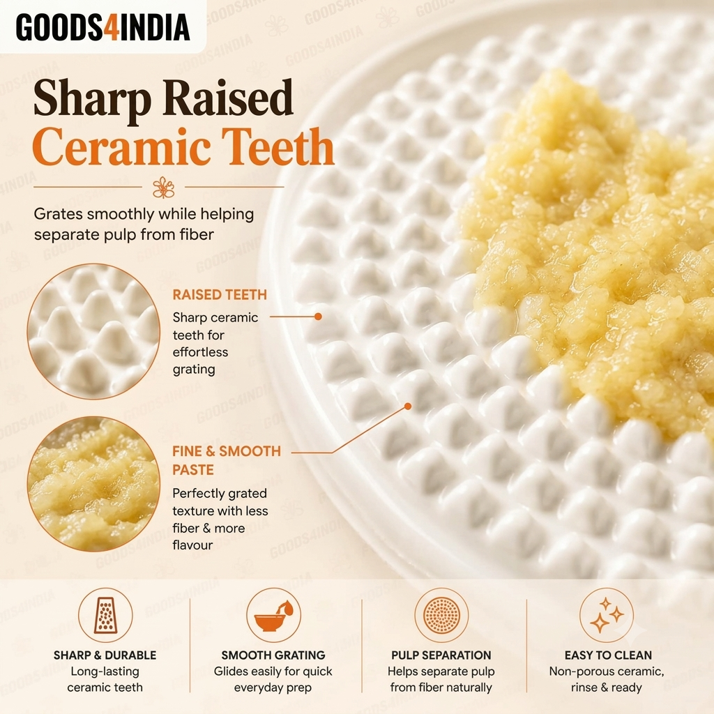 Ceramic Garlic Grater Plate with Brush Manual Crusher Grinder Tool for Ginger, Garlic, Turmeric, Nutmeg, Fruits & Vegetables Durable, Easy to Clean, Non-Slip Kitchen Utensil (Medium)