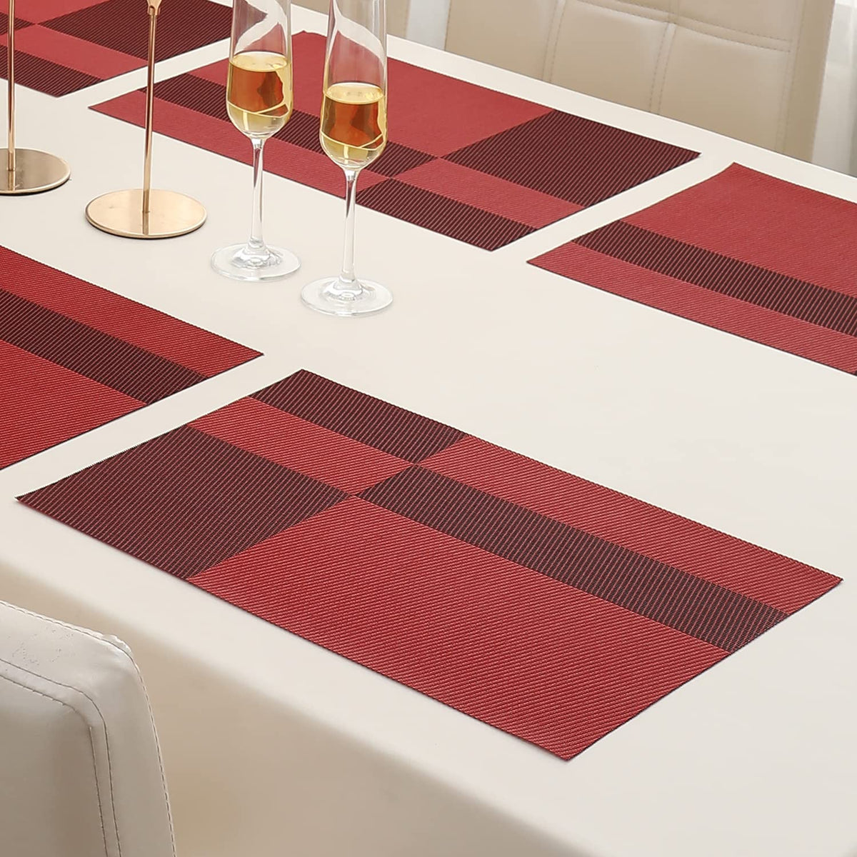 [Set Of 6] Red Colour Dining Table Placemats