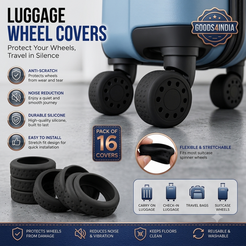 Luggage Wheel Covers for Suitcase Wheels, Silicone Wheel Protectors, Anti-Scratch & Noise Reduction Wheel Covers, Protective Luggage Caster Guards for Carry On, (Black, Pack of 16)