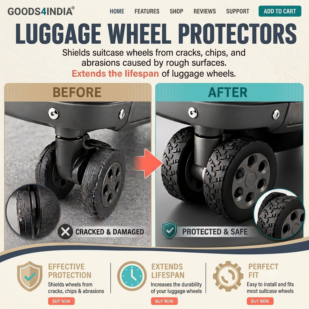 Luggage Wheel Covers for Suitcase Wheels, Silicone Wheel Protectors, Anti-Scratch & Noise Reduction Wheel Covers, Protective Luggage Caster Guards for Carry On, (Black, Pack of 16)