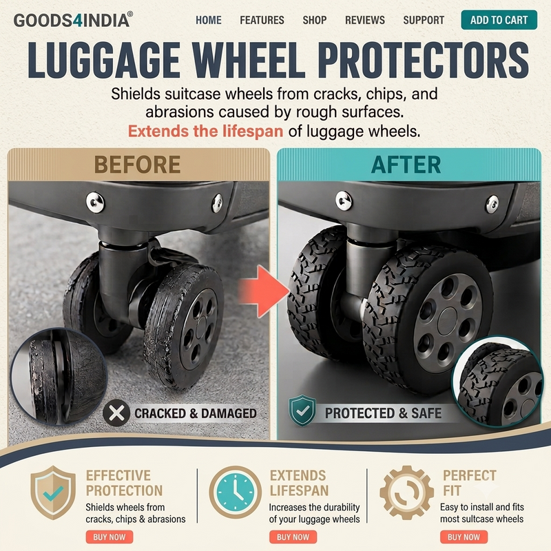 Luggage Wheel Covers for Suitcase Wheels, Silicone Wheel Protectors, Anti-Scratch & Noise Reduction Wheel Covers, Protective Luggage Caster Guards for Carry On, (Black, Pack of 16)