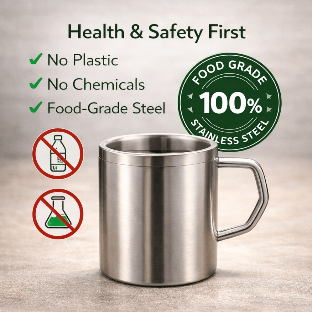 Stainless Steel Thermal Double-Wall Insulated Tea Coffee Mug With Lid (300 ML)